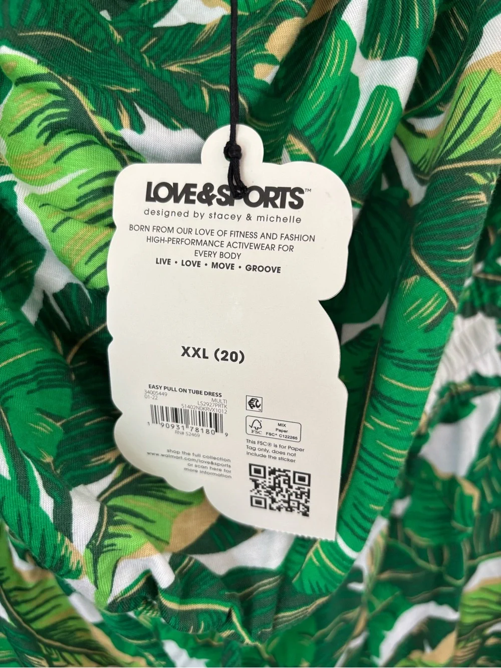 Love & Sports green banana leaf print tube dress size XXL - brand new with tag